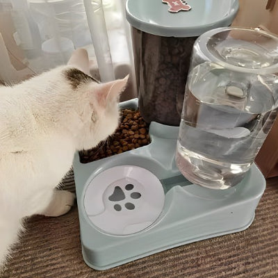 Chat utilisant un distributeur de croquettes